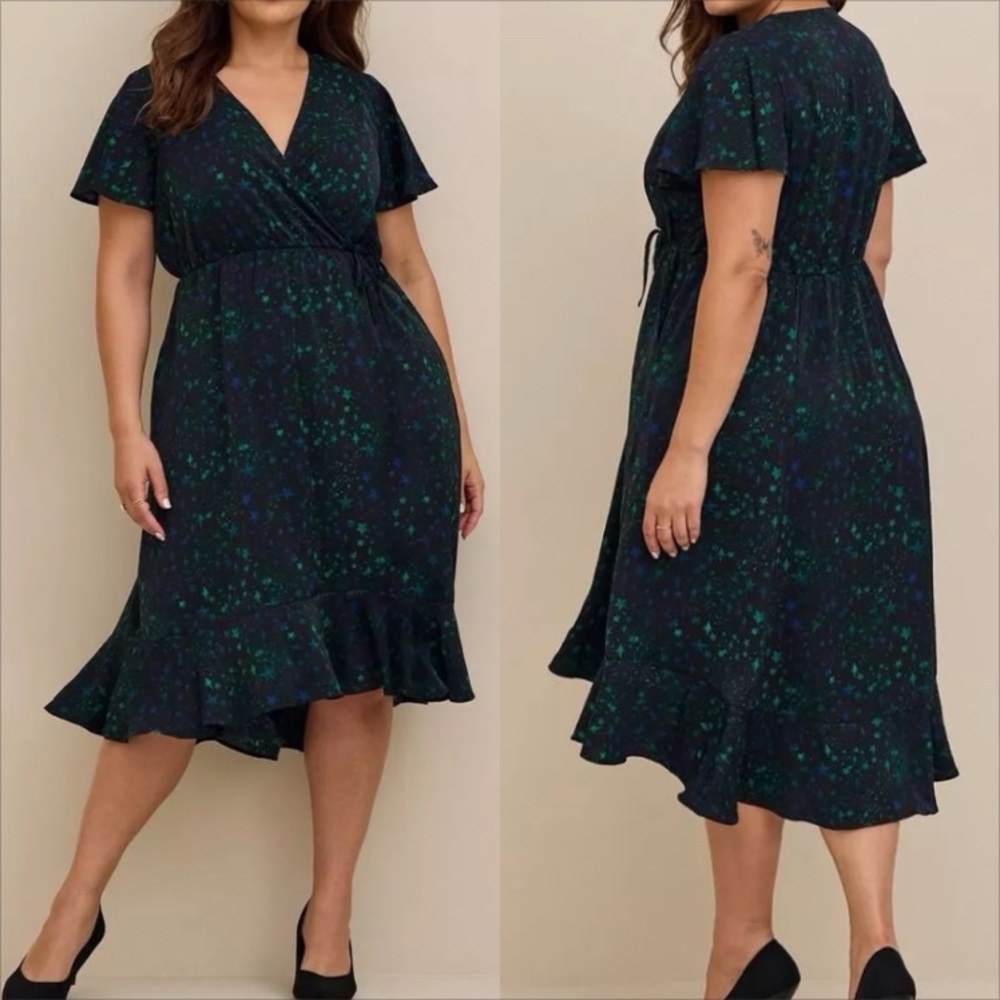 Torrid Women’s Midi Studio Crepe de Chine Surplice‎ Wrap Dress